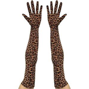 Women's Classic Satin Leopard Above Elbow Gloves Stretchy Soft Cosplay Costume